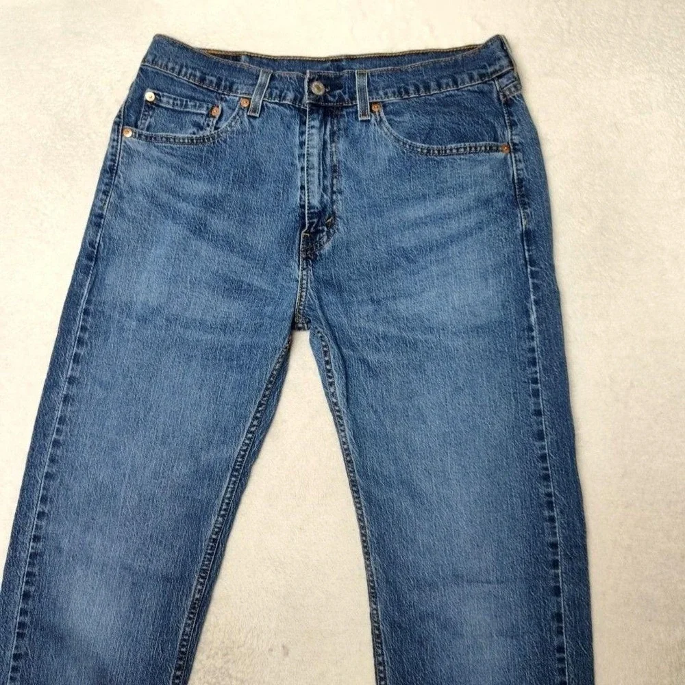 Levis 505 Jeans Mens 32x34 Blue Straight Medium Wash Stretch 5-Pocket Denim